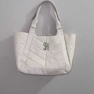 White Quilted Tote Bag with Logo - Women's Handbag